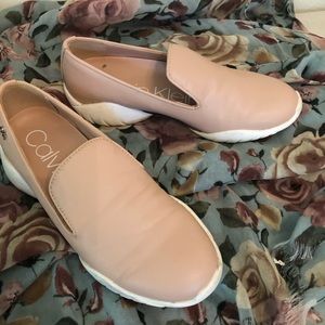 Calvin Kline pink slip on loafers. Size 5. In good condition. Genuine leather.